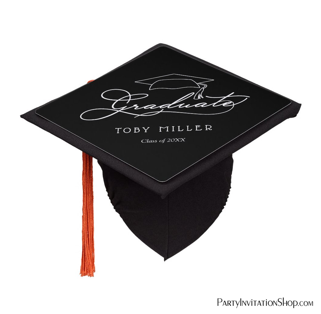 Class of Graduate Script Personalized Name Black Graduation Cap Topper