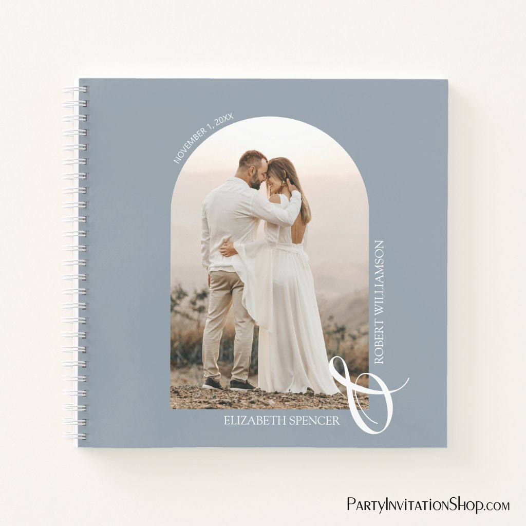 Dusty Blue Modern Photo Arch Wedding Guest Book
