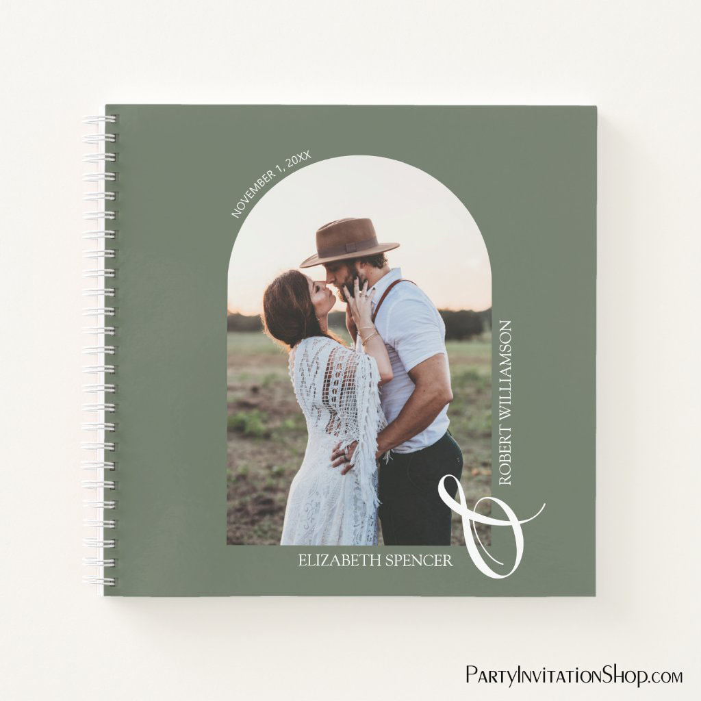 Sage Green Modern Photo Arch Wedding Guest Book