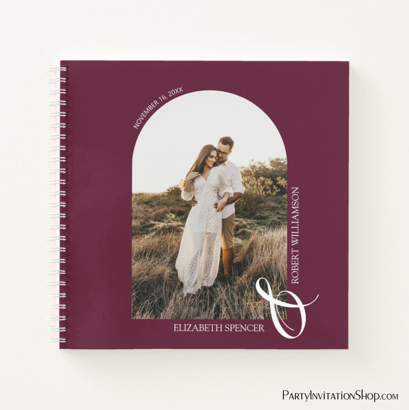 Burgundy Modern Photo Arch Wedding Guest Book