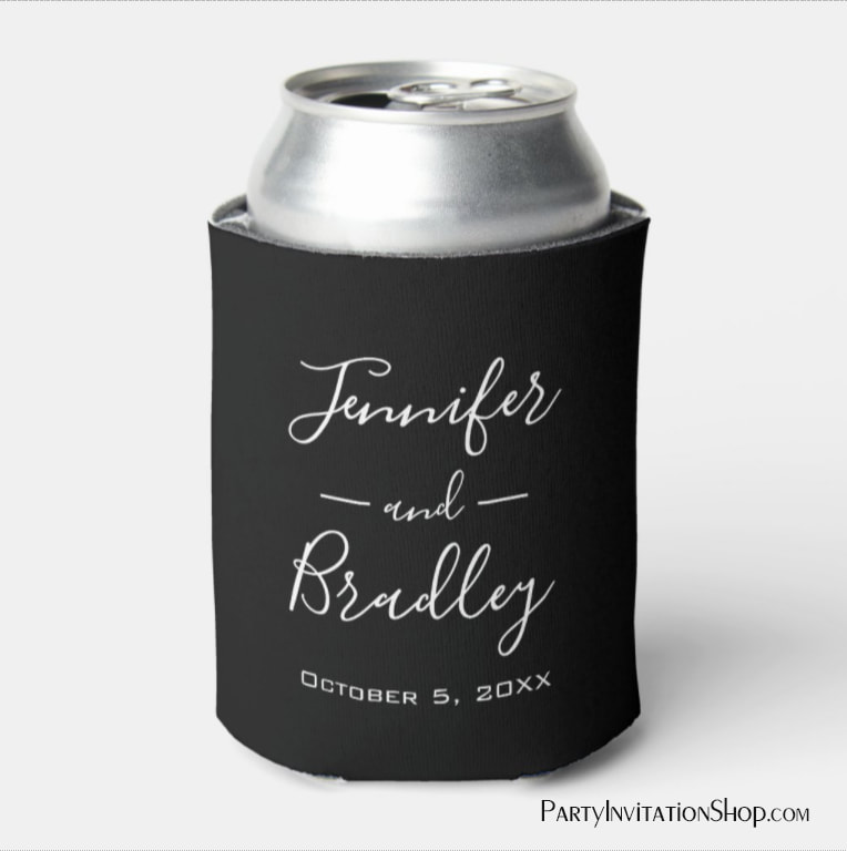Black Personalized Wedding Can Cooler