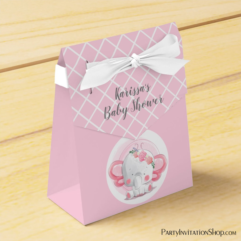 Pink and White Baby Jungle Elephant Party Favor Box