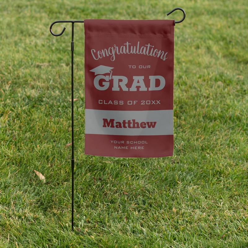 Dark Maroon Gray Bold Graduation Garden Flag