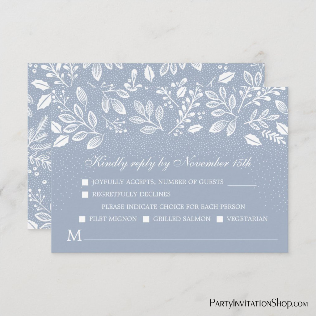 Dusty Blue Botanicals Wedding RSVP Cards