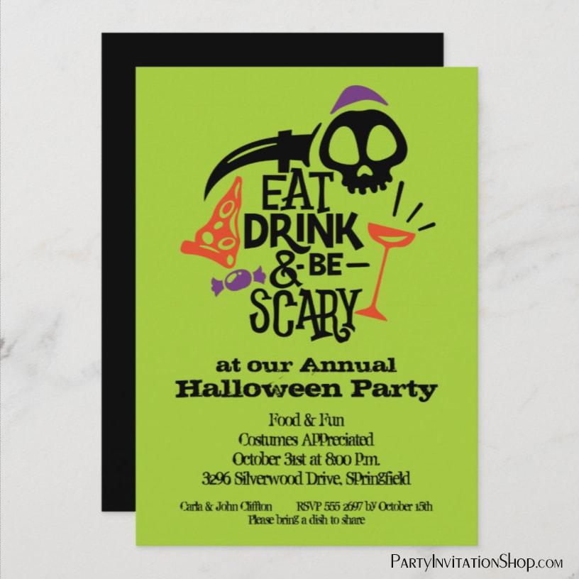 Eat Drink and Be Scary Halloween Party Invitations