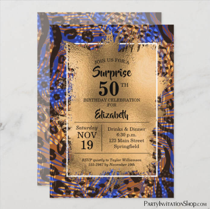 50th Birthday Gold Animal Print Invitations
