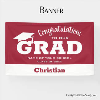 Modern Congratulations Grad White on Crimson Banner