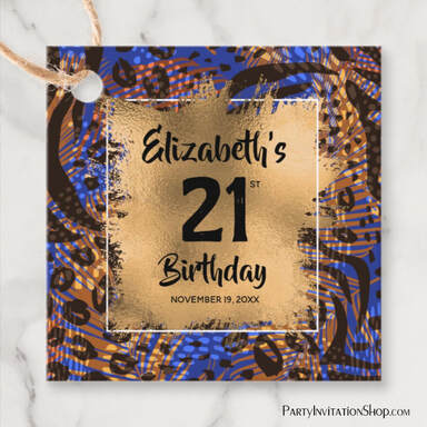 Colorful Animal Print 21st Birthday Personalized Favor Tags