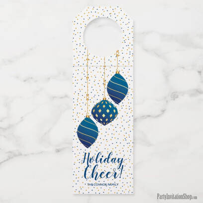 Wine Hanger Gift Tags - Blue and Gold Christmas Ornaments