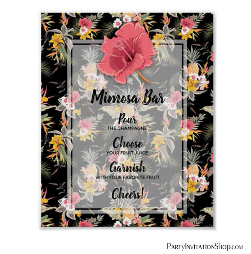 Pineapple Tropical Floral Bridal Shower Mimosa Bar Poster