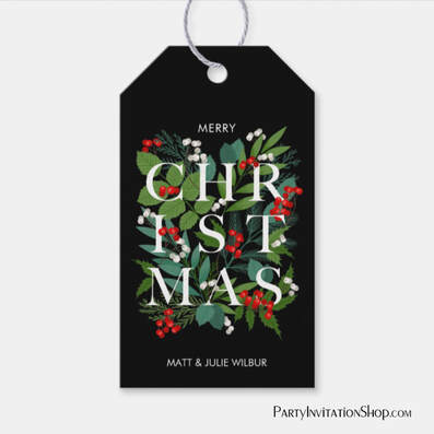 CHRISTMAS Typography Greenery Berries Holiday Gift Tags