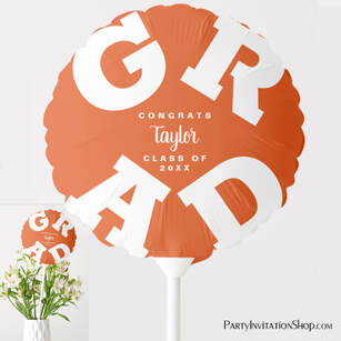 Congrats GRAD Orange and White Personalized Party Balloon