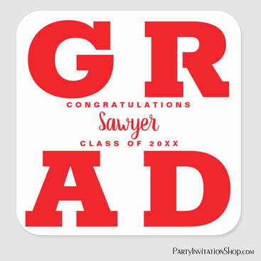Congratulations Grad Red and White Stickers