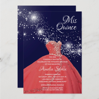 Elegant Red Gown Quinceañera Invitations