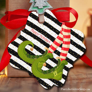 Elf Legs on Black and White Stripes Fancy Favor Tags