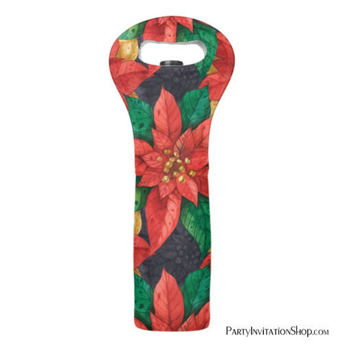Floral Christmas Poinsettias Holiday Wine Bag