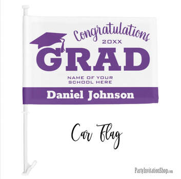 Modern Congratulations Graduate Purple White Car Flag
