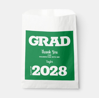 Green White Graduation Party Favor Bag
