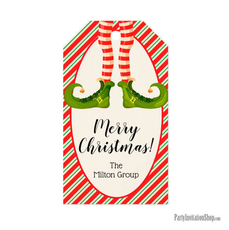 Gift Tags - Jolly Christmas Elf Legs at PartyInvitationShop.com