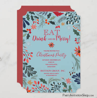 Poinsettia Floral Christmas Holiday Party Invitations