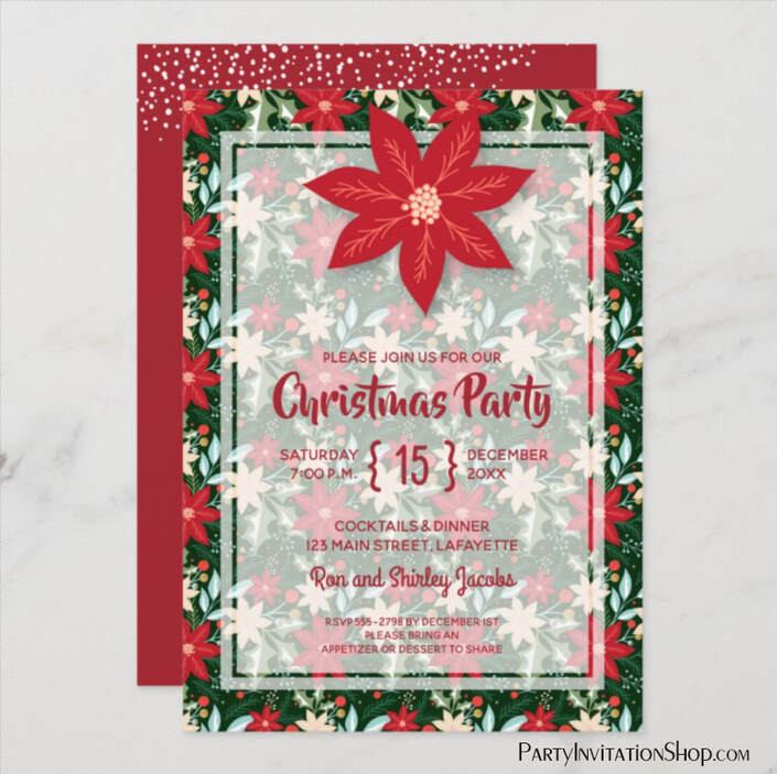 Poinsettia Christmas Holiday Party Invitations at PartyInvitationShop.com