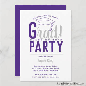 Purple and Gray Graduation Party Invitations and Announcements