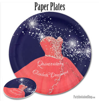 Elegant Quinceañera Red Gown Paper Plates