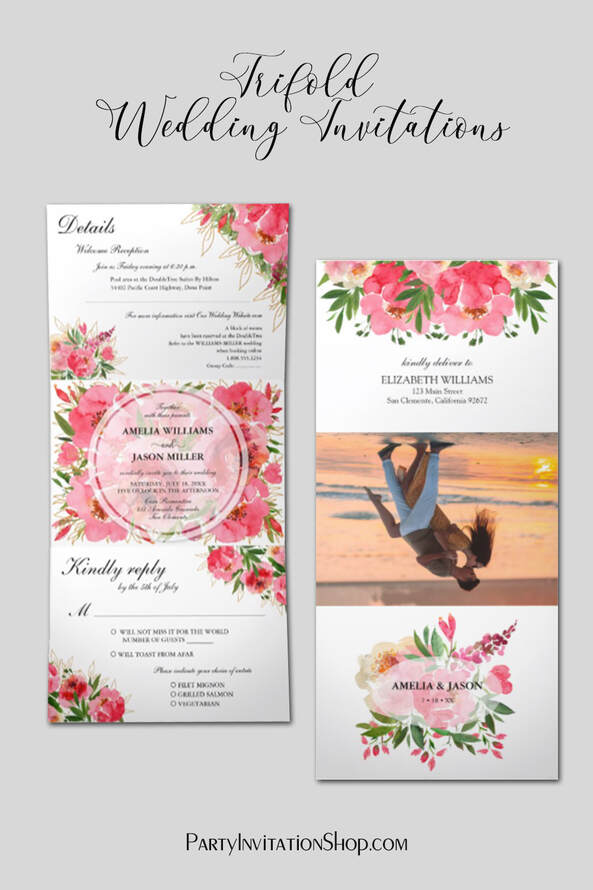 Watercolor Floral Wedding Tri-Fold Invitations