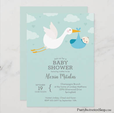 Stork Boy Baby Bundle Baby Shower Invitations