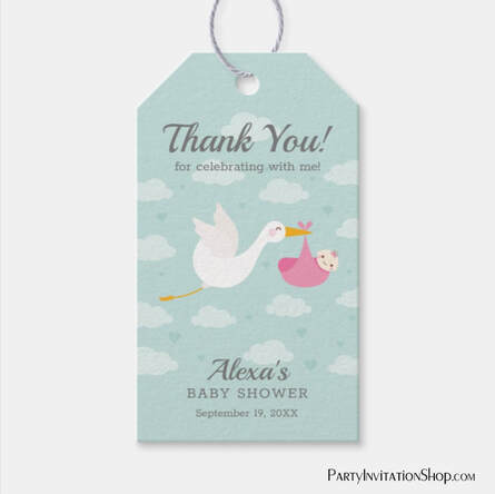 Stork Pink Bundle Girl Baby Shower Favor Gift Tags