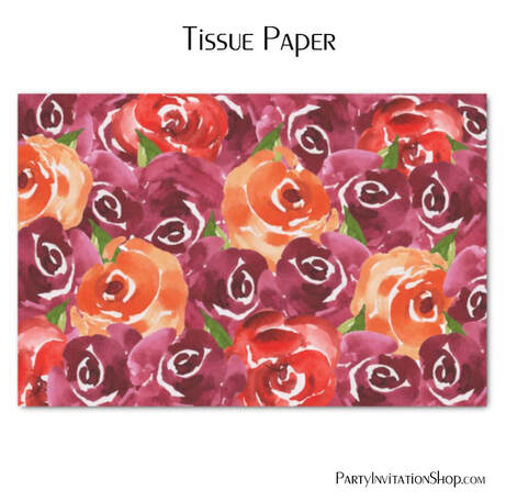 Watercolor Flowers Red Orange Claret Tissue Paper