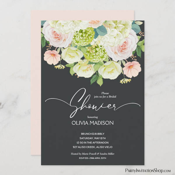 Chic Watercolor Floral Bridal Shower Invitations