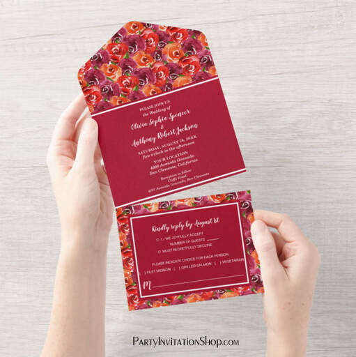 Watercolor Floral Collage Wedding All In One Invitations