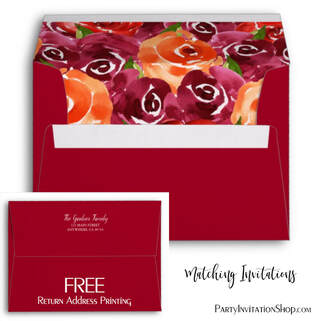 Watercolor Red Orange Burgundy Floral Envelopes