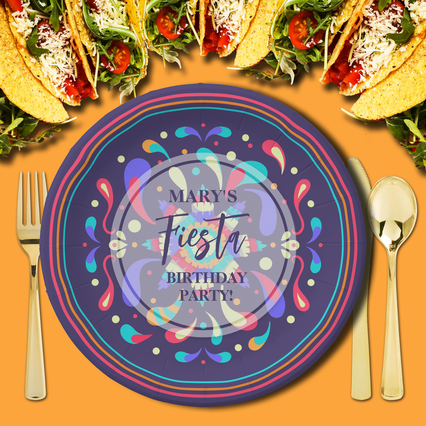 Colorful Fiesta Blue Birthday Paper Plates