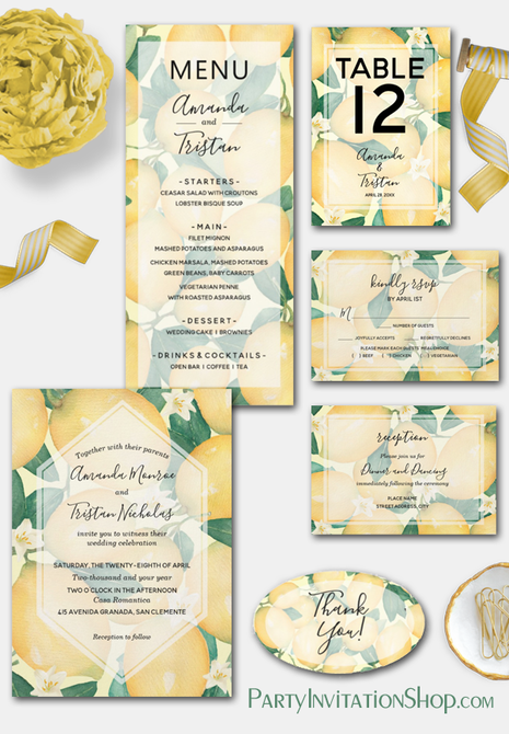 Rustic Tuscan Lemons and Greenery Collection - Invitations, Party Supplies, Home Decor - PartyInvitationShop.com