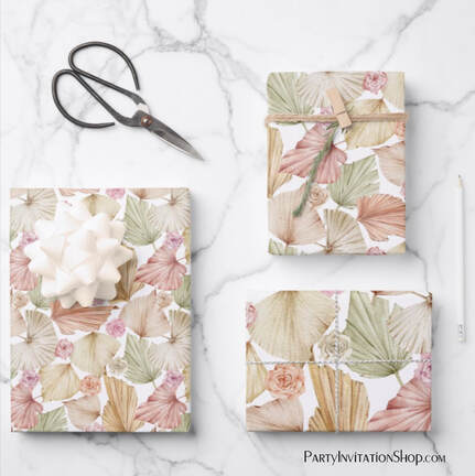 Watercolor Palm Leaves and Roses Wrapping Paper Sheets
