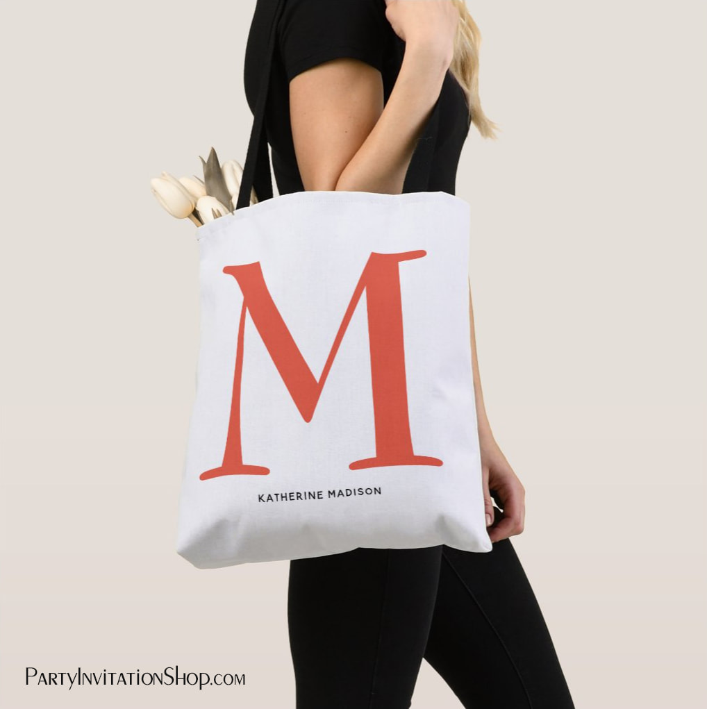 Coral Monogram and Your Name Tote Bag