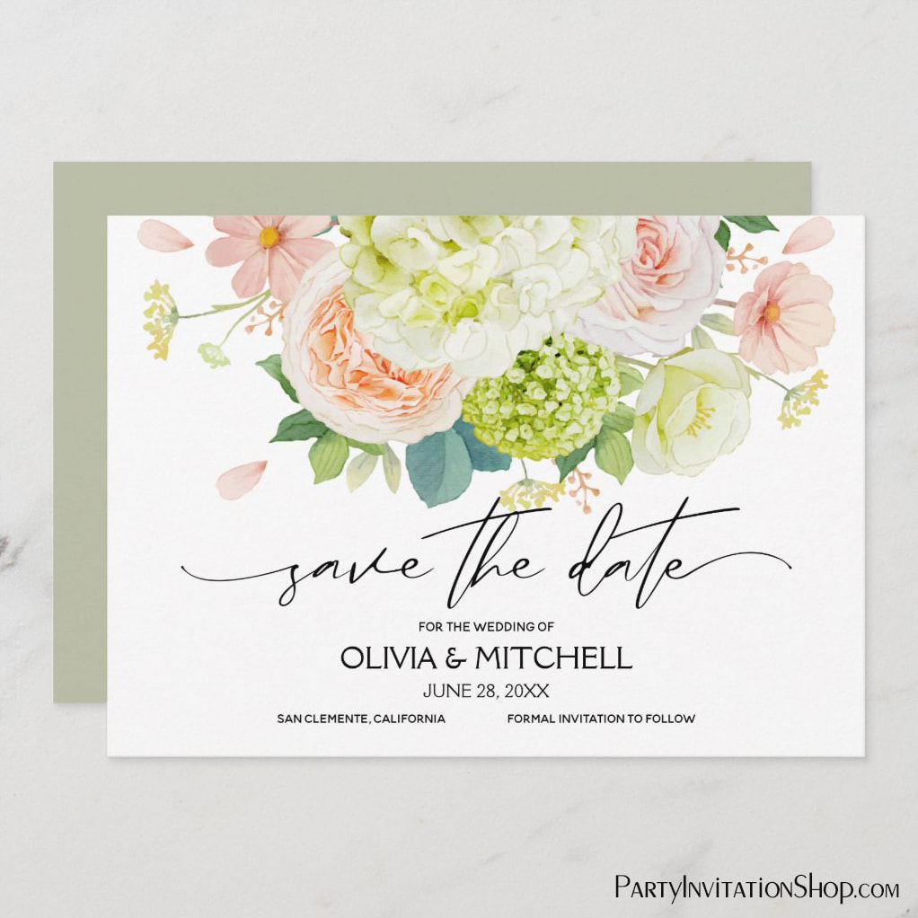 Elegant Florals on Sage Wedding Save the Date Cards