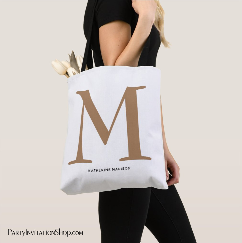 Gold Monogram and Your Name Tote Bag