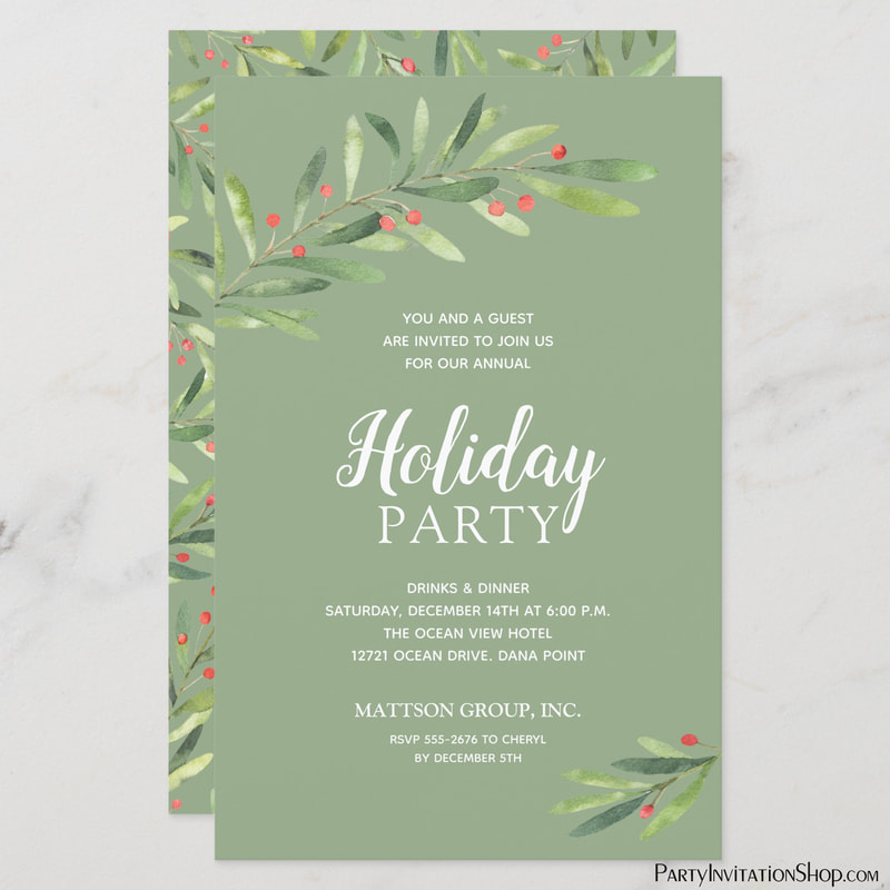 Elegant Greenery Budget Holiday Invitations