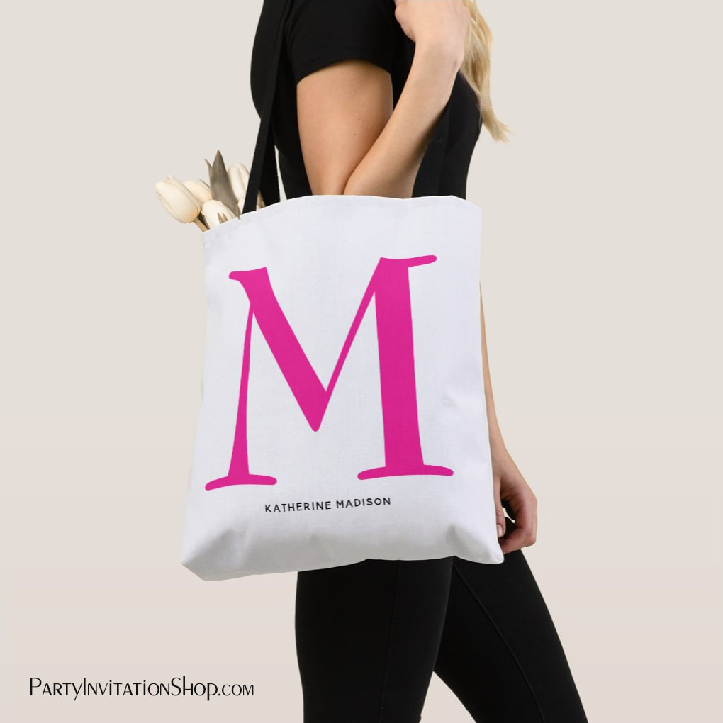 Hot Pink Monogram and Your Name Tote Bag