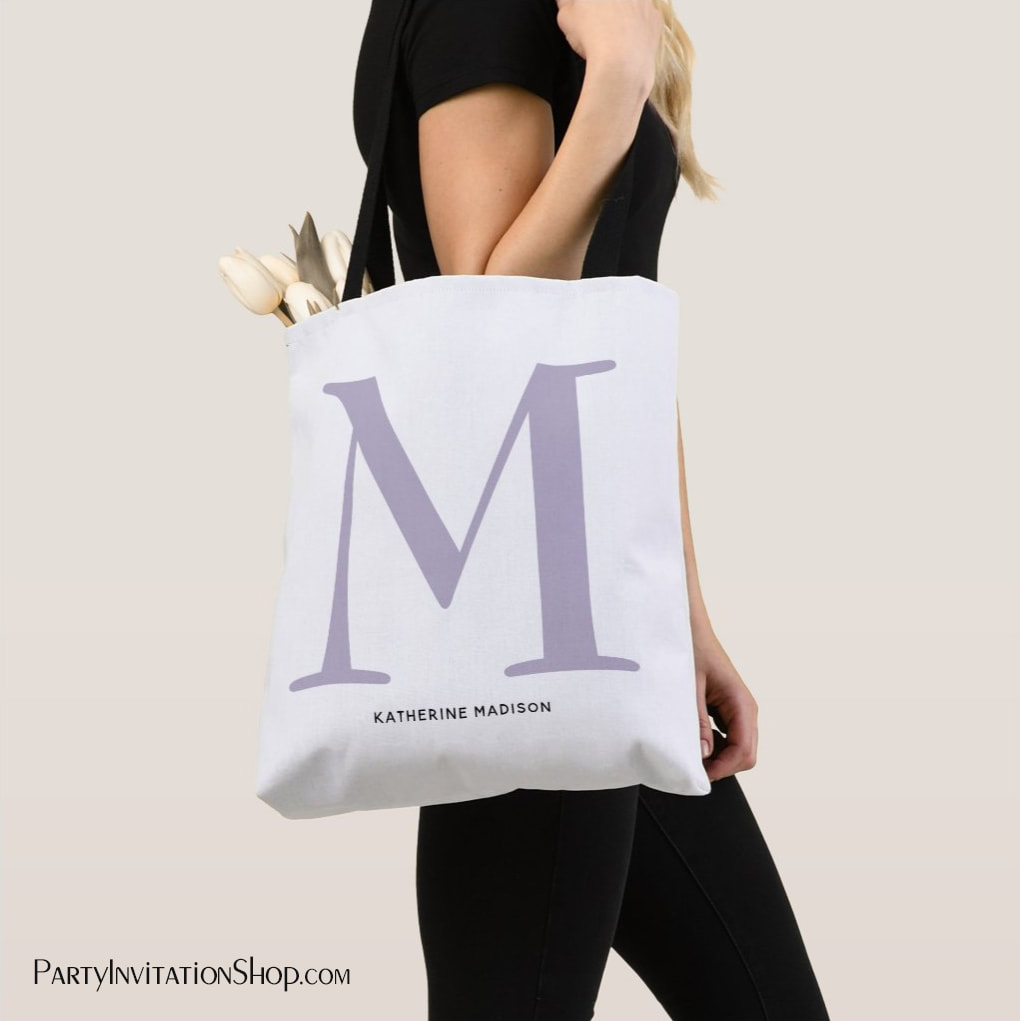 Lavender Monogram and Your Name Tote Bag