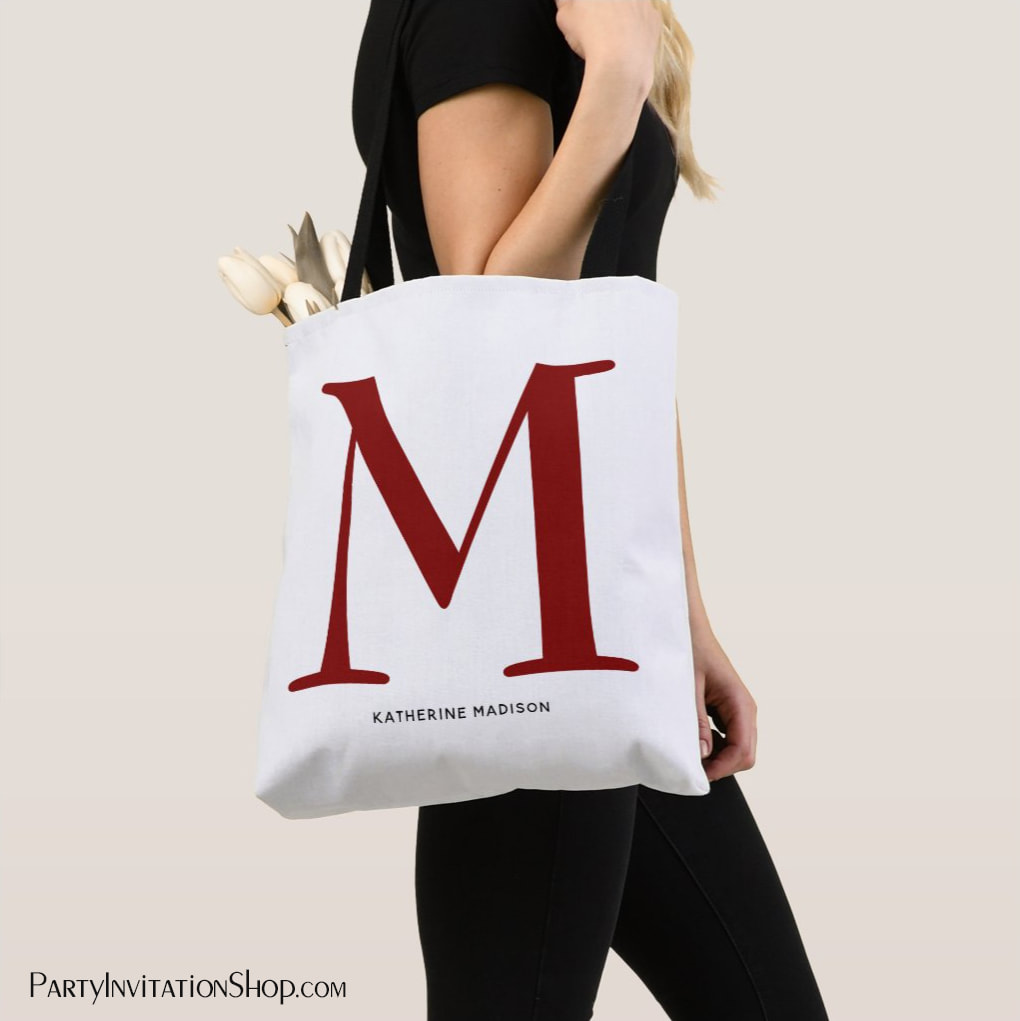 Elegant Maroon Monogram and Your Name Tote Bag