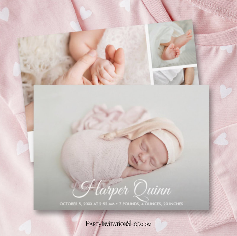Elegant Newborn Baby Girl Photo Collage Birth Announcements