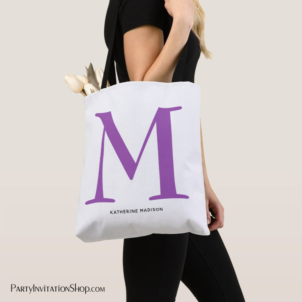 Purple Monogram and Your Name Tote Bag