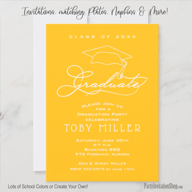 Elegant Script on Yellow Gold Graduation Party Invitations