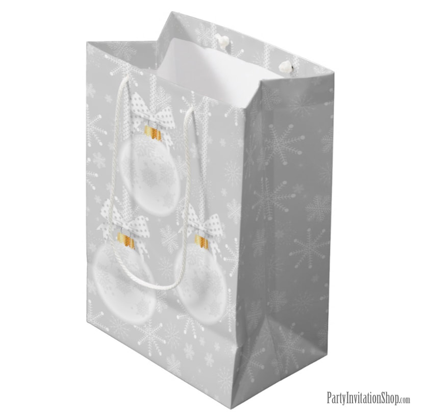 Elegant Snowflake White Ornaments Christmas Holiday Medium Gift Bag - PartyInvitationShop.com