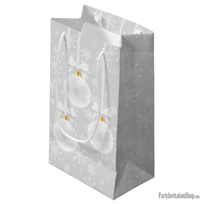 Elegant Snowflake White Ornaments Christmas Holiday Small Gift Bag - PartyInvitationShop.com