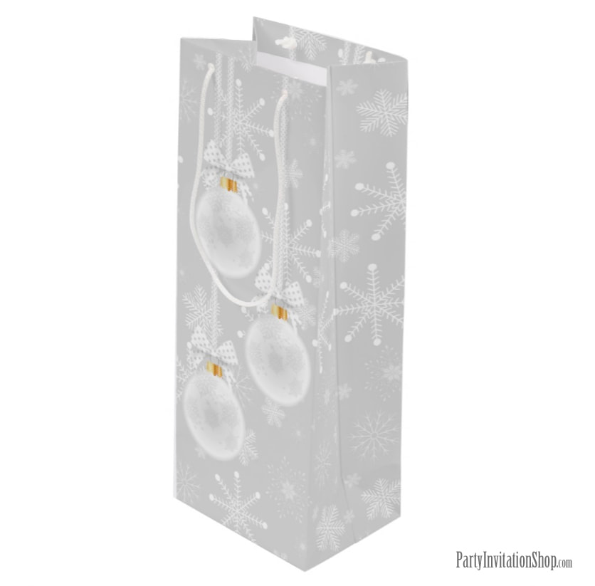 Elegant Snowflake White Ornaments Christmas Holiday Wine Bottle Bag - PartyInvitationShop.com